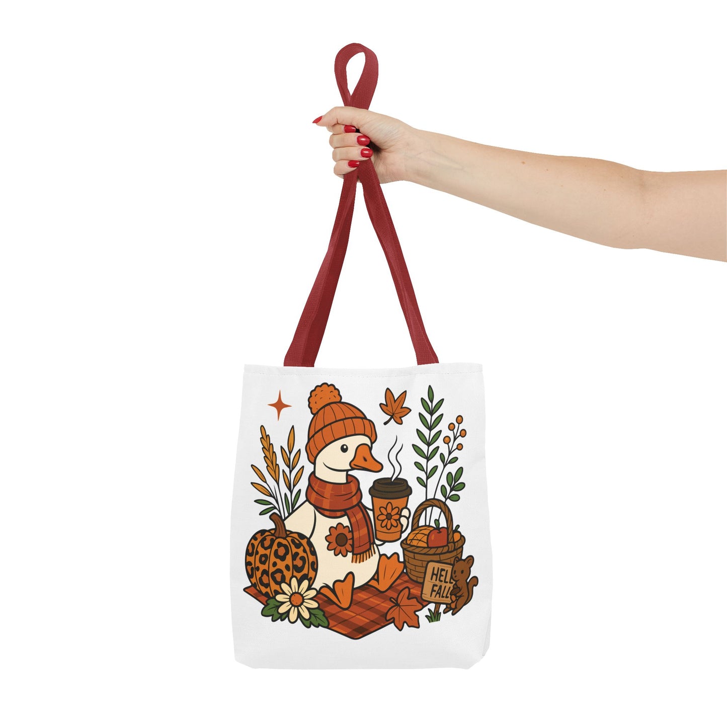 🧣 Hello Fall Cozy Duck Tote Bag – A Quirky Autumn Hug in a Bag 🍂🦆