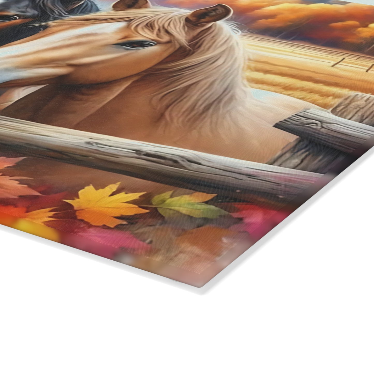 🐎🍂 Autumn Horses Glass Cutting Board – Rustic Country Charm for Your Kitchen 🍂🐎