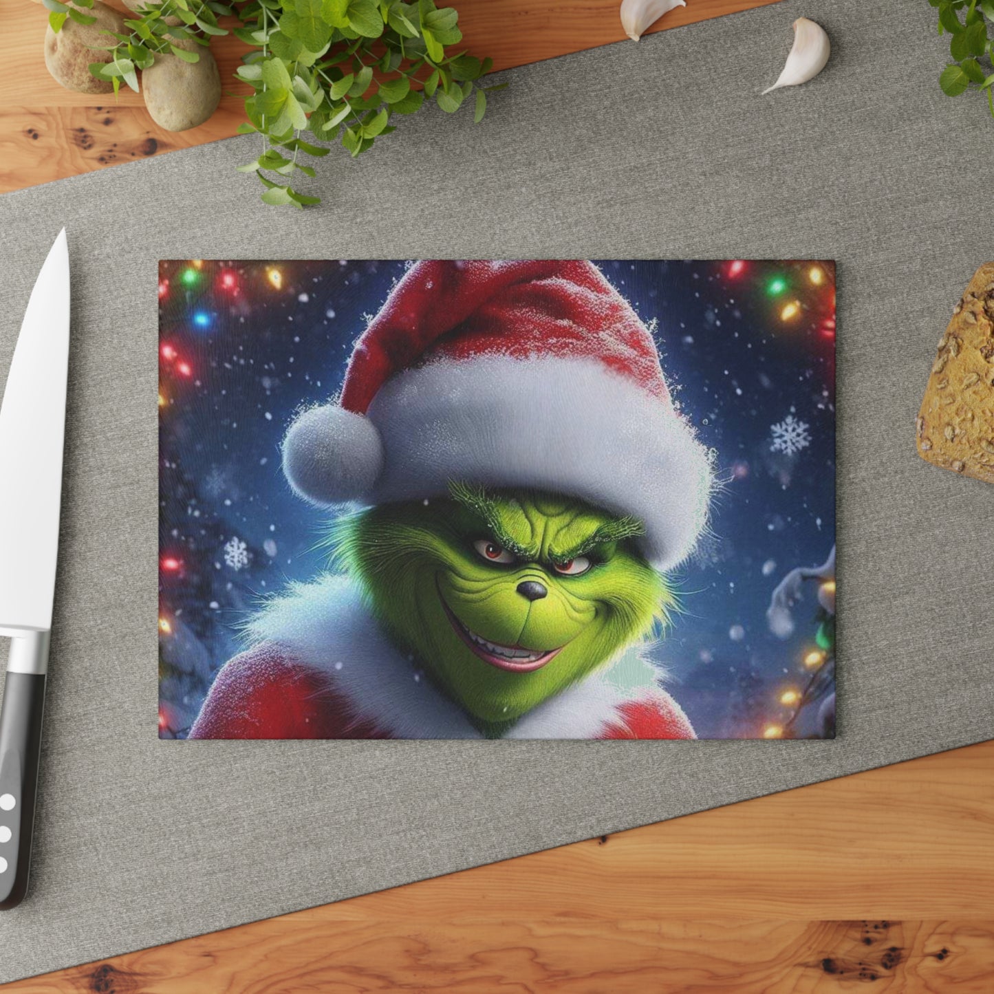 Sassy Green Christmas Cutting Board – Festive Mischief Meets Kitchen Fun!