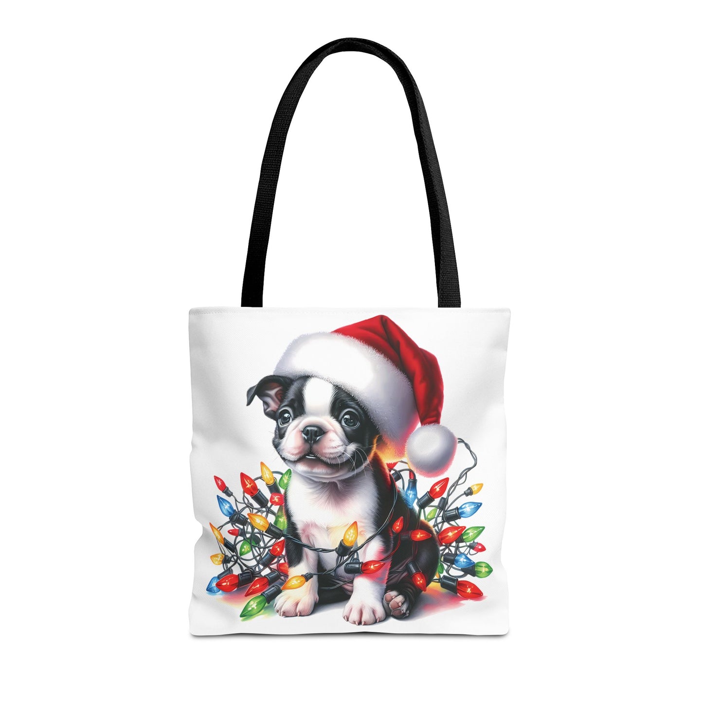 👜 Boston Terrier Christmas Lights Tote Bag – Holiday Sparkle Meets Puppy Love 🎄
