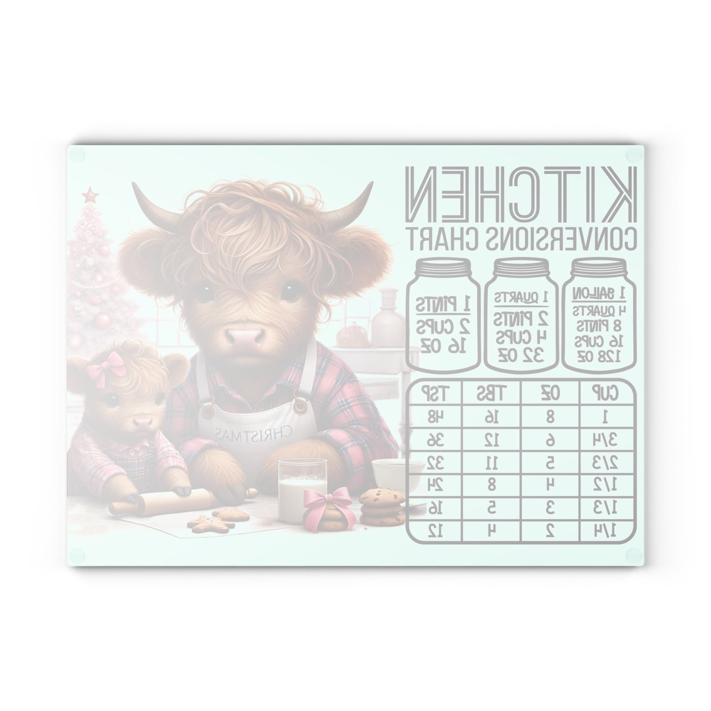 🎄 Highland Cow Christmas Kitchen Conversions Cutting Board – Festive Baking Fun with Farmhouse Charm