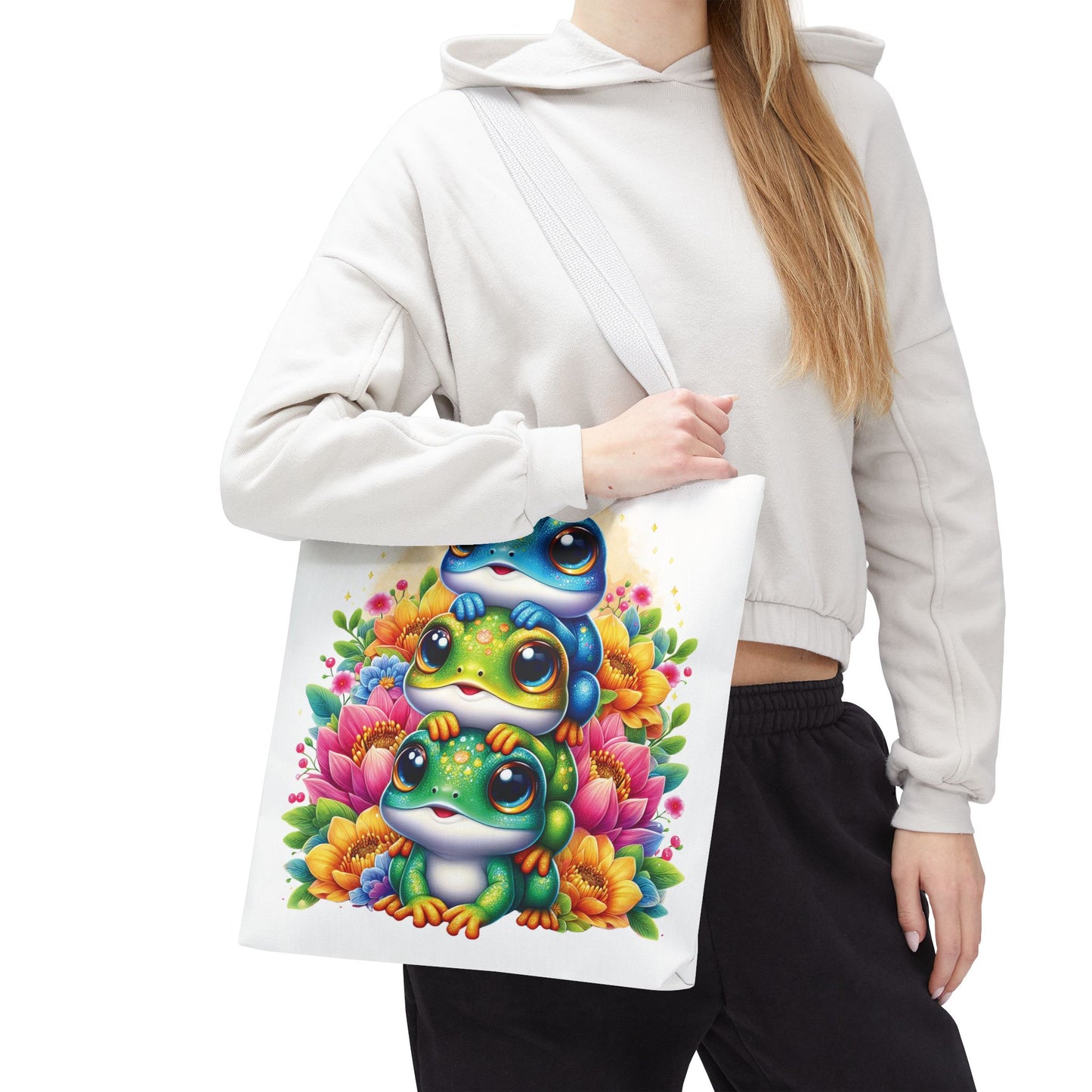 ๐ธ Stacked Frogs Floral Tote Bag โ Colorful Whimsy for Every Day ๐ธ๐
