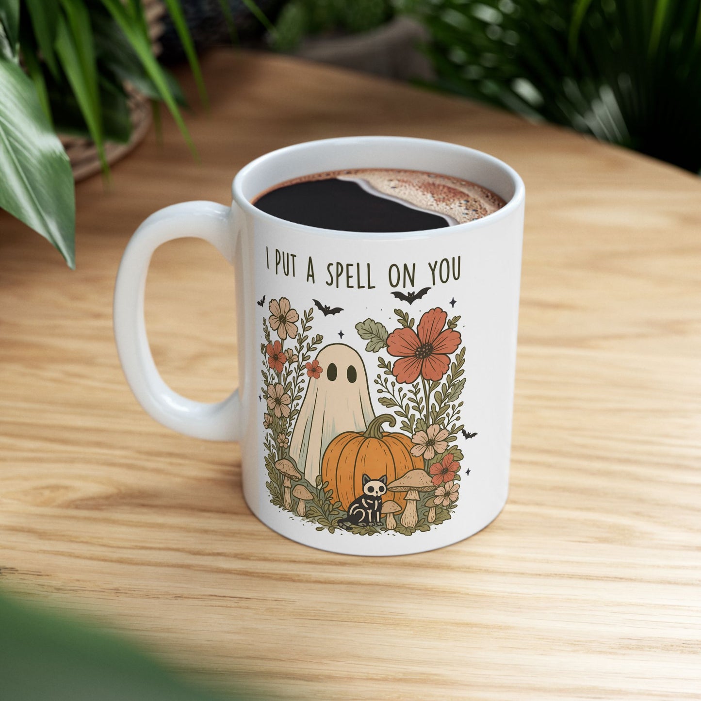 🎃 "I Put a Spell on You" Halloween Mug – Ghostly Charm with Autumn Blooms 👻🍄