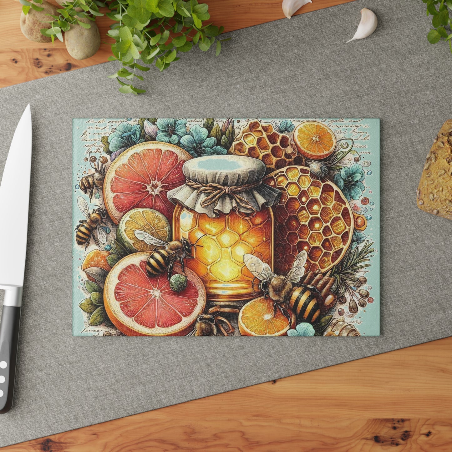 Tabla de cortar con forma de abeja, regalo de cocina, tabla inspirada en la naturaleza, tabla de vidrio templado, regalo para amantes de las abejas, cocina de granja, tabla de cortar rústica