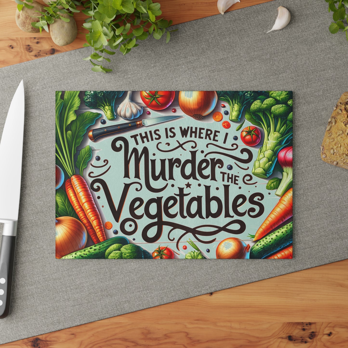 🔪🥕 This Is Where I Murder the Vegetables Cutting Board – Funny Kitchen Décor for Cooking Lovers 🍅🧄