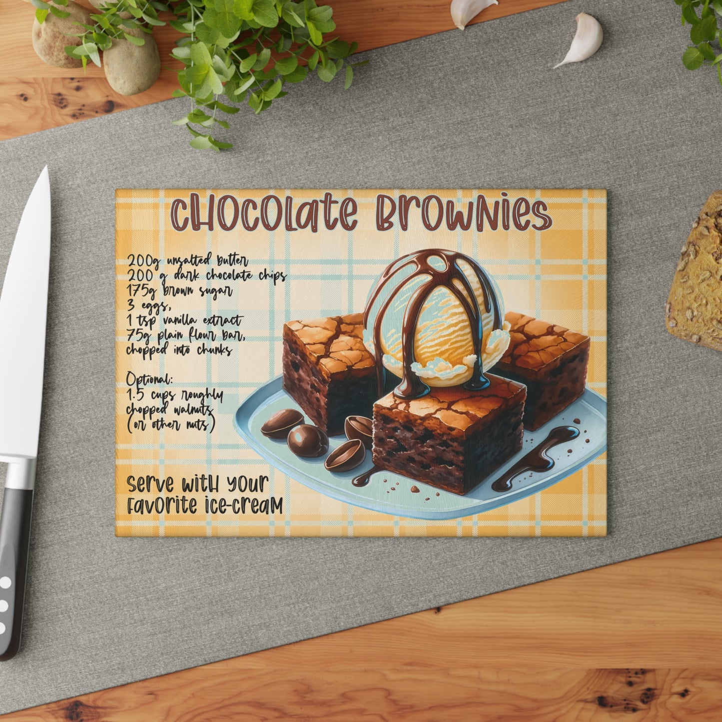 Tabla de cortar con recetas de brownies de chocolate: delicias exquisitas para los más dulces