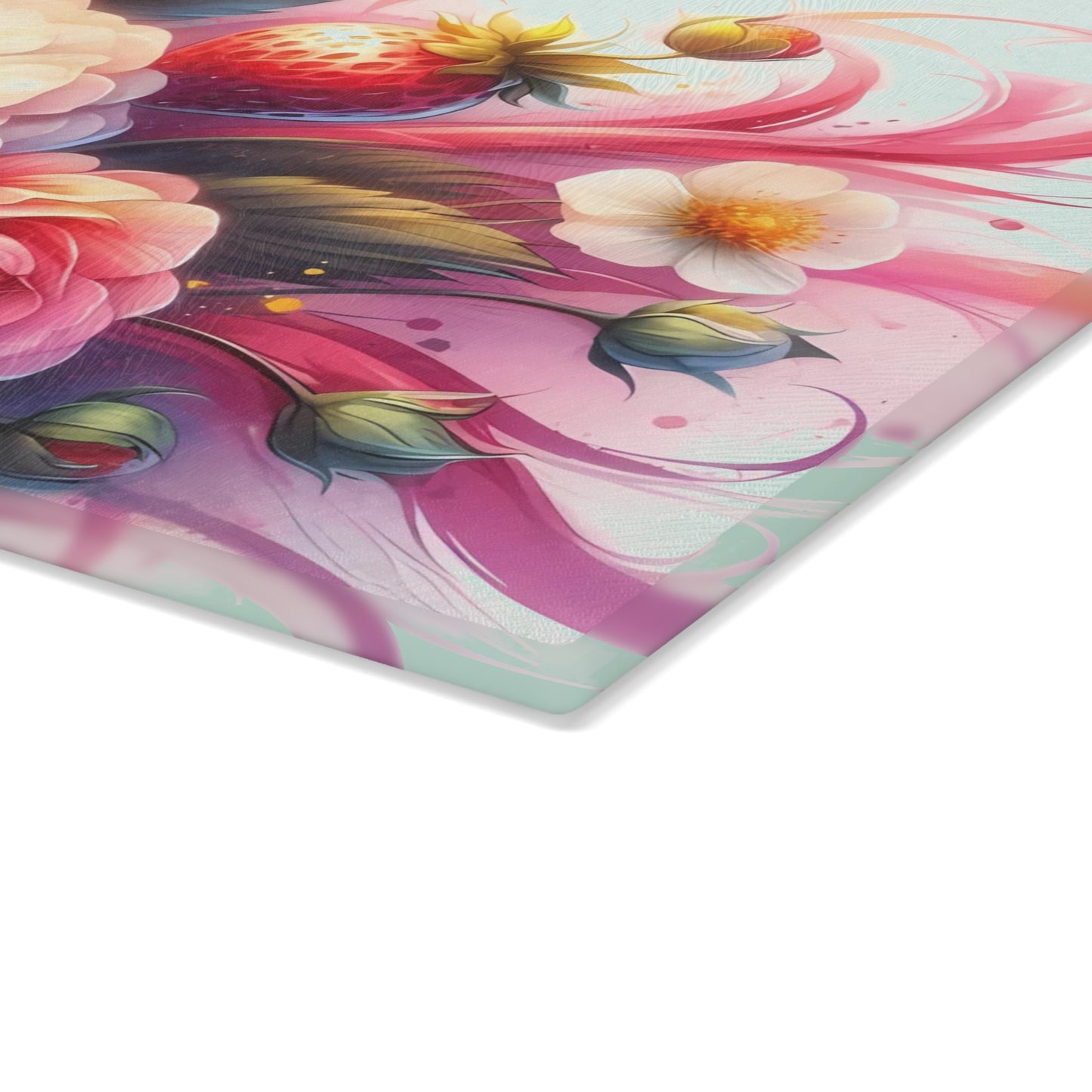 🍓🌸 Strawberry Floral Swirl Cutting Board – Elegant Berry Blooms for Your Kitchen