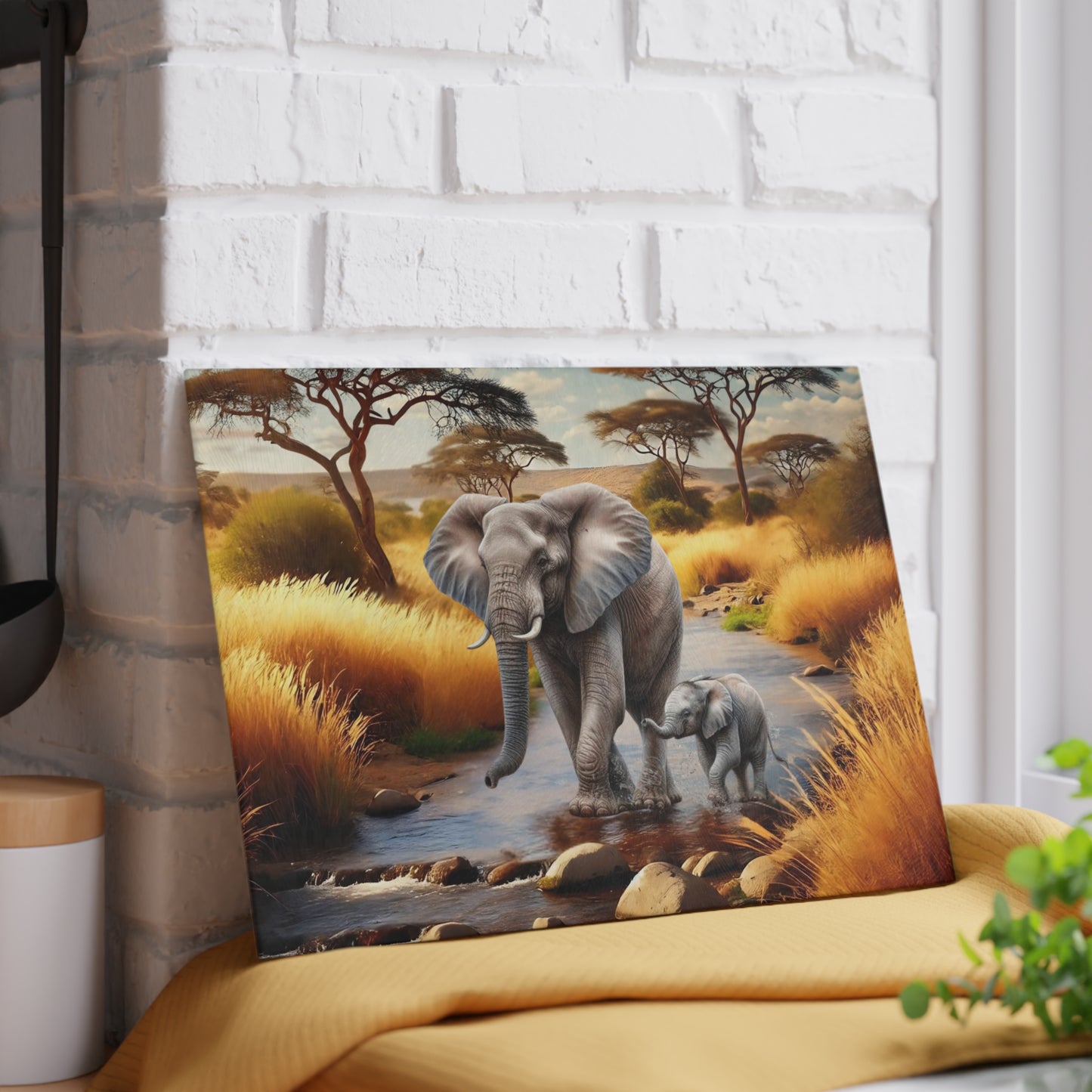 Mama Elephant and baby tempered glass cutting board