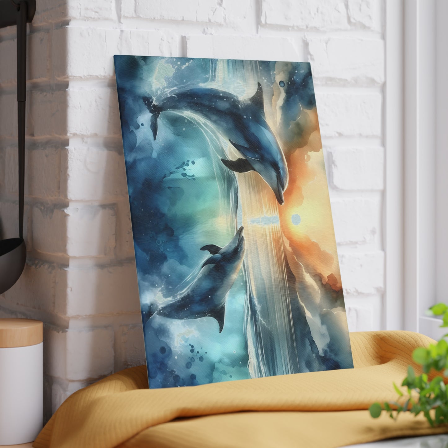 🌊🐬 Ocean Sunset Dolphins Cutting Board – Coastal Elegance for Your Kitchen 🐬🌊