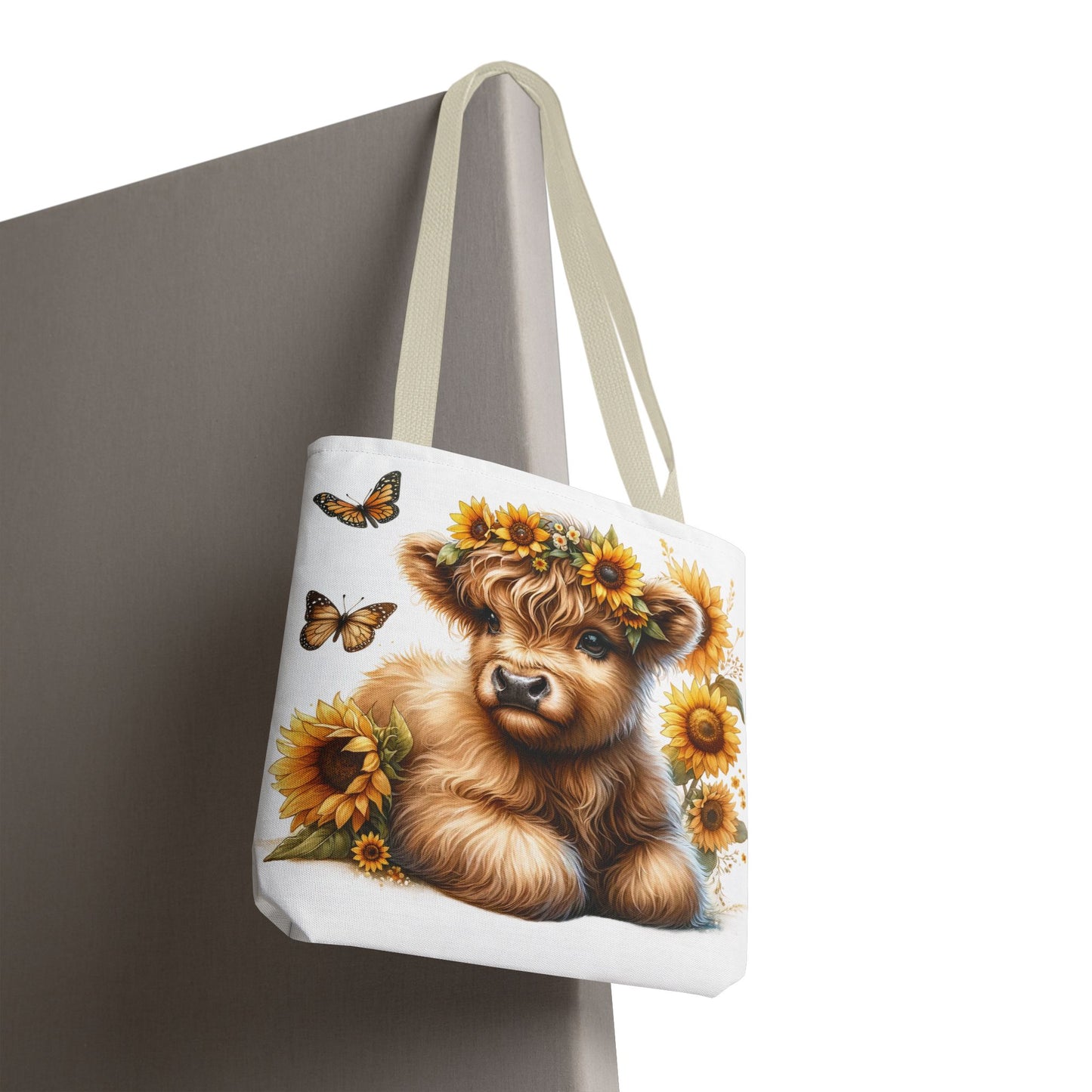 🌻 Sunflower Crown Highland Calf Tote Bag – Country Charm & Butterfly Bliss 🐮👜