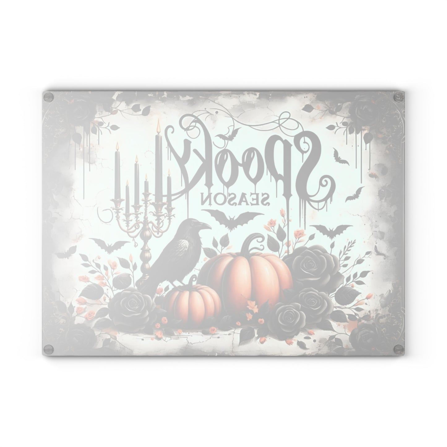 🎃 Spooky Season Halloween Pumpkins & Raven Cutting Board – Gothic Autumn Kitchen Décor