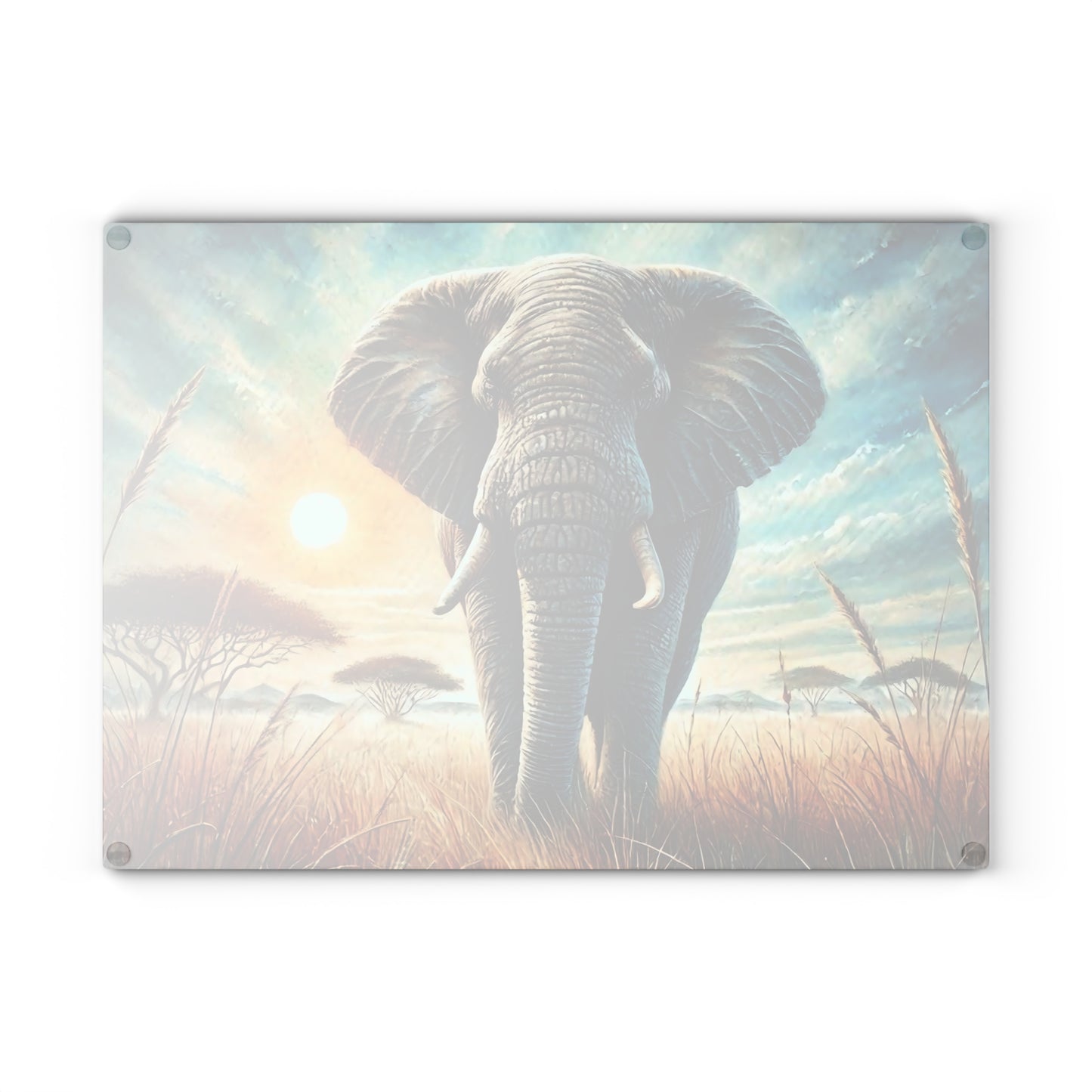 🐘 Majestic Elephant Sunset – Tempered Glass Cutting Board