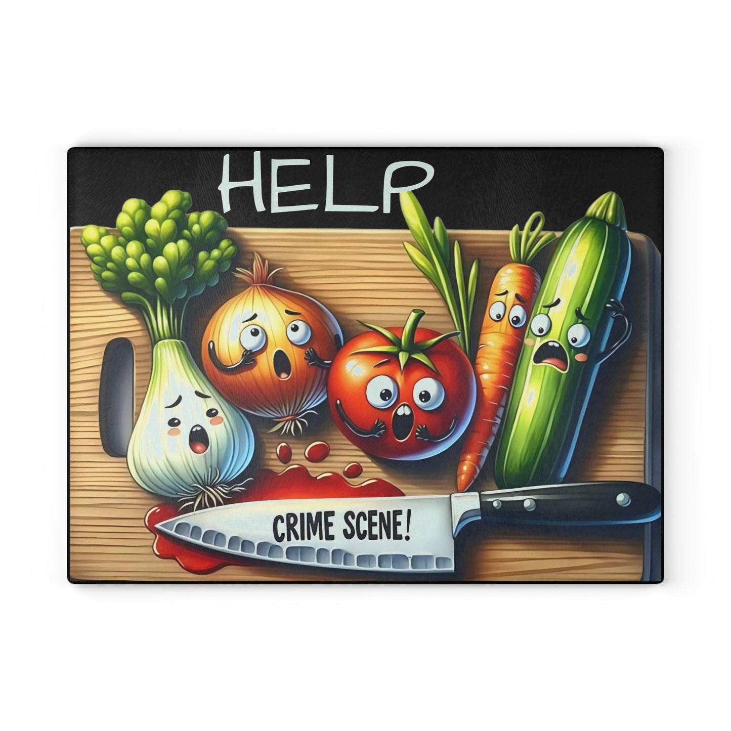 Tabla de cortar de vidrio para escena del crimen en la cocina: ¡Vegetales gritones y estilo asesino!