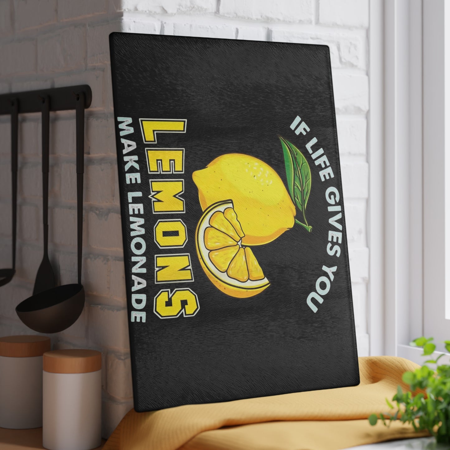 Tabla de cortar de vidrio “Si la vida te da limones…” – Decoración de cocina con cítricos brillantes