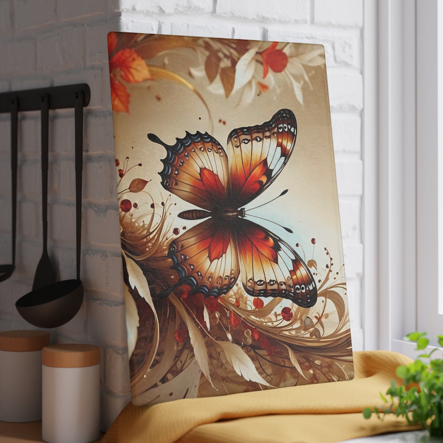 Hermosa tabla de cortar de vidrio con forma de mariposa, decoración de mariposas, tabla de cortar, decoración de cocina, arte de cocina, tabla para servir, regalo de pavo real, regalo de mariposa, tabla de cortar floral