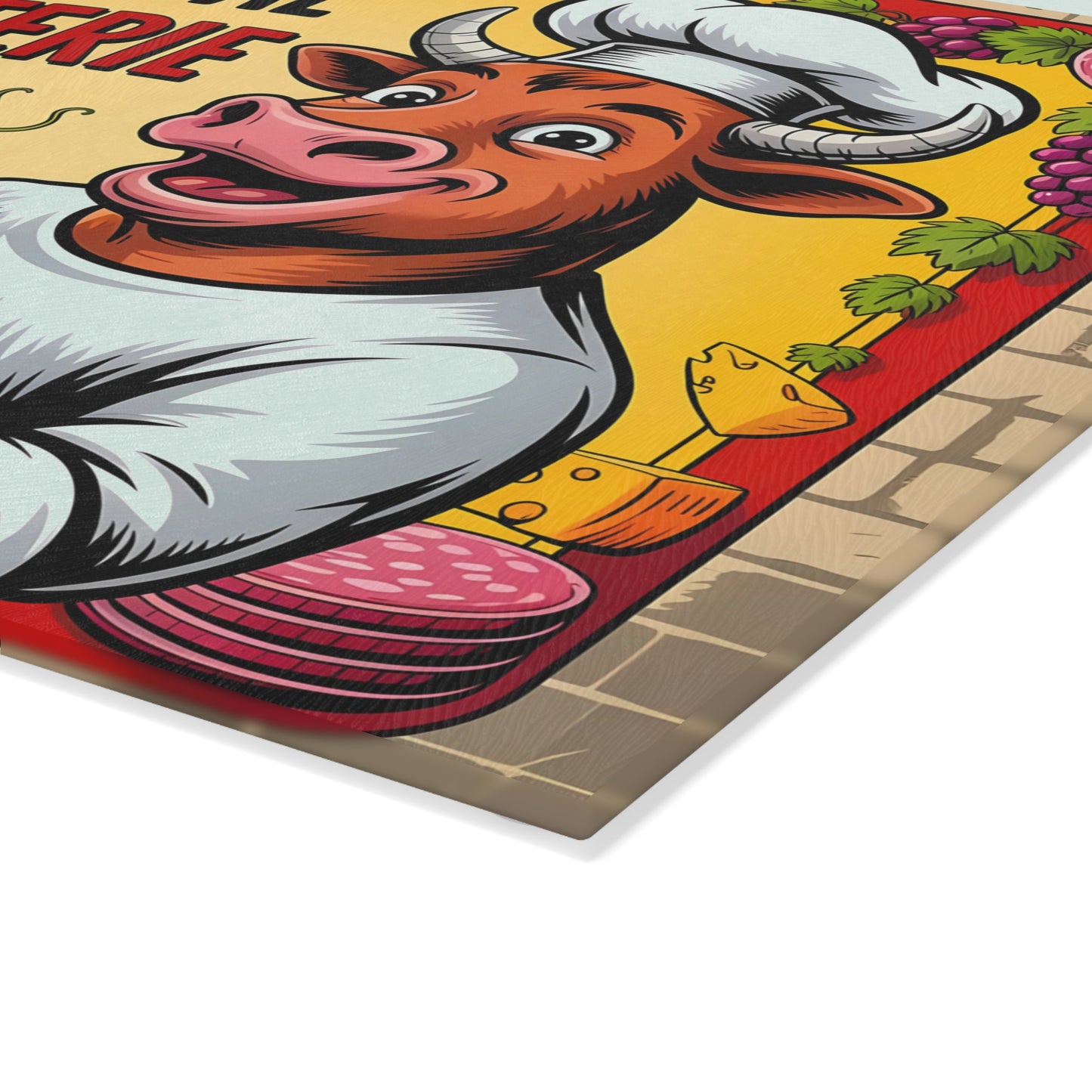 Tabla de cortar charcutería frontal completa: divertida decoración de cocina de Bull Chef para amantes de la carne y el queso