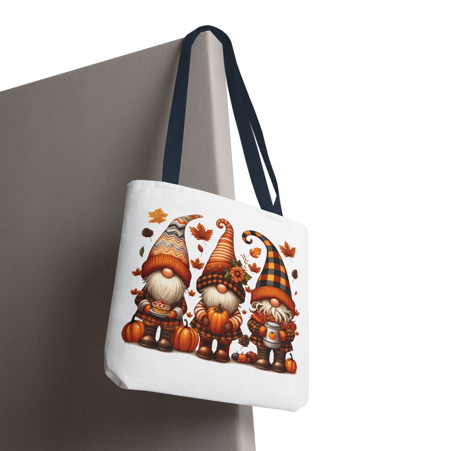 ๐ Autumn Gnome Trio Tote Bag โ Cozy Fall Charm with Pumpkin Spice Magic