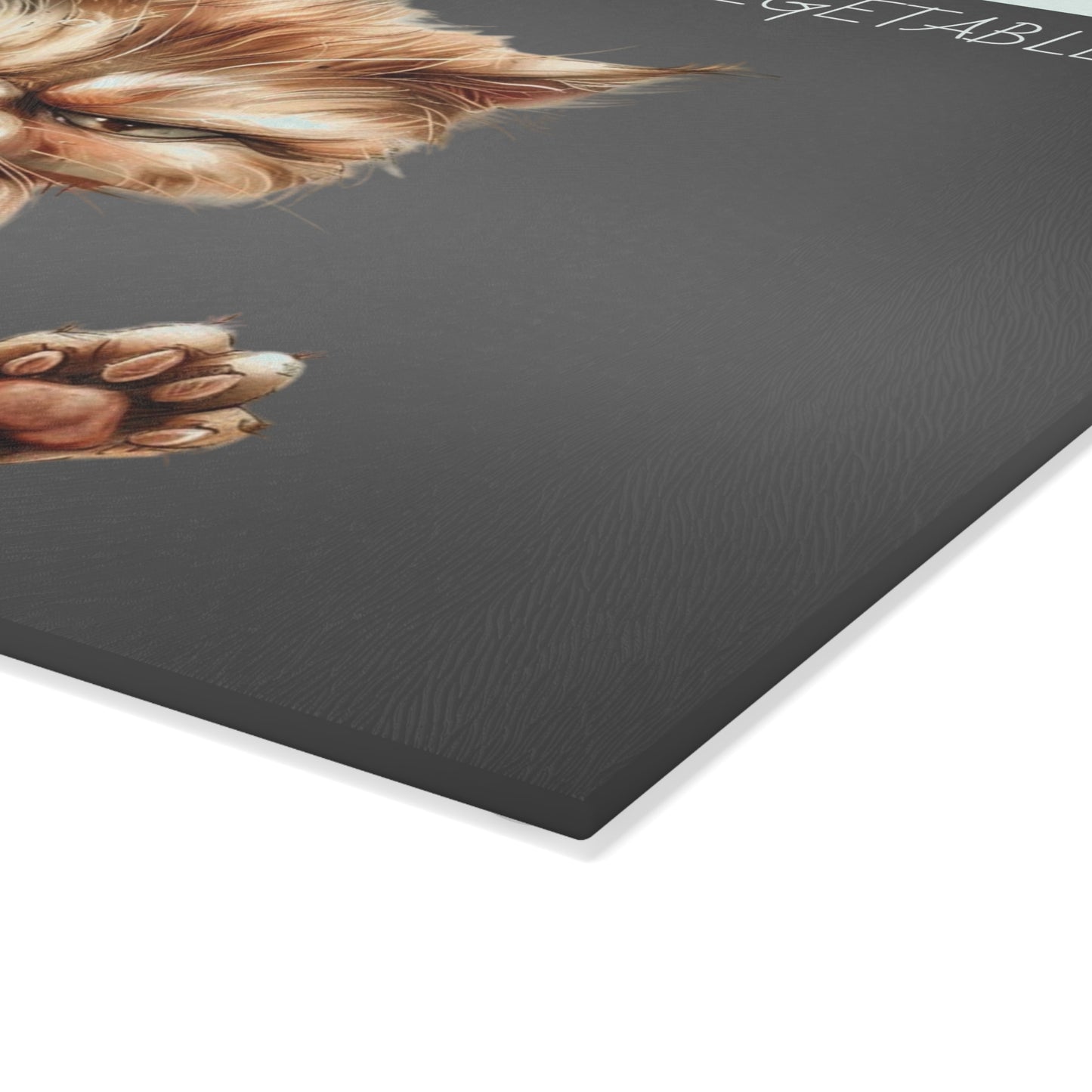 "Aquí es donde mato a las verduras" – Tabla de cortar de vidrio con un gato divertido