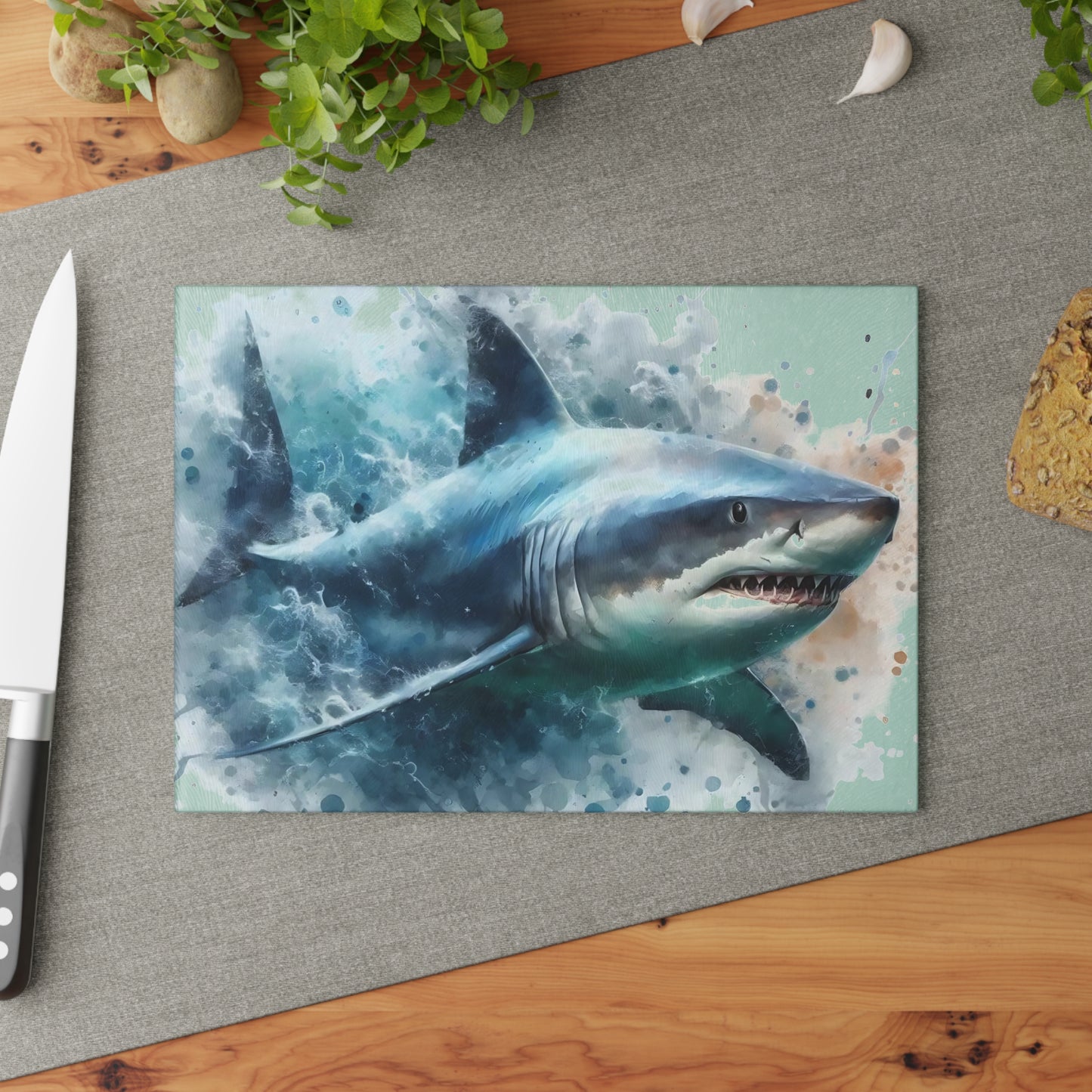 Shark kitchen decor, ocean theme cutting board, shark gift idea, shark lover gift, shark-themed gift, unique cutting board