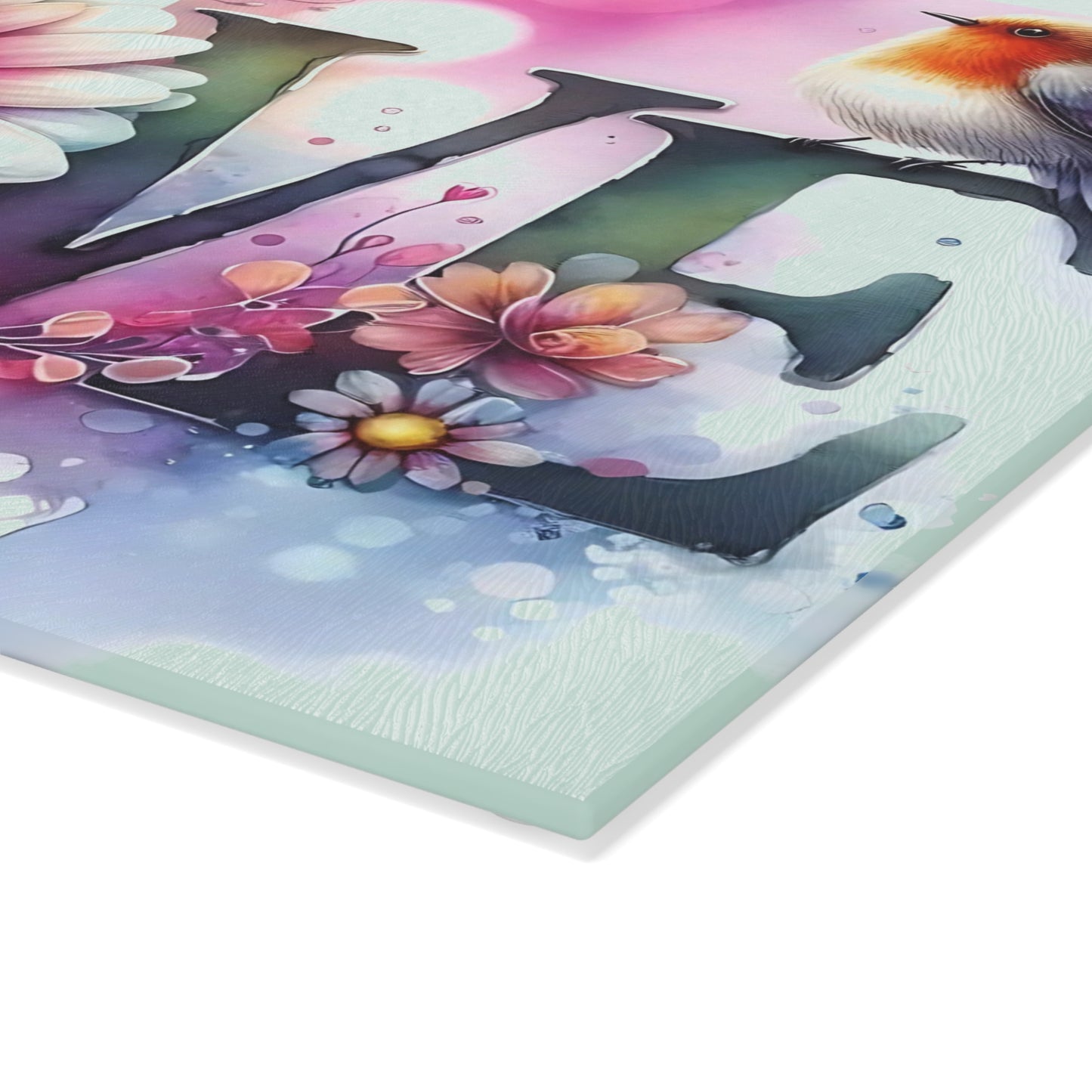 Tabla de cortar, diseño de amor con pájaros y girasoles, decoración de cocina, bandeja de vidrio para servir, regalo de inauguración de la casa, utensilio de cocina