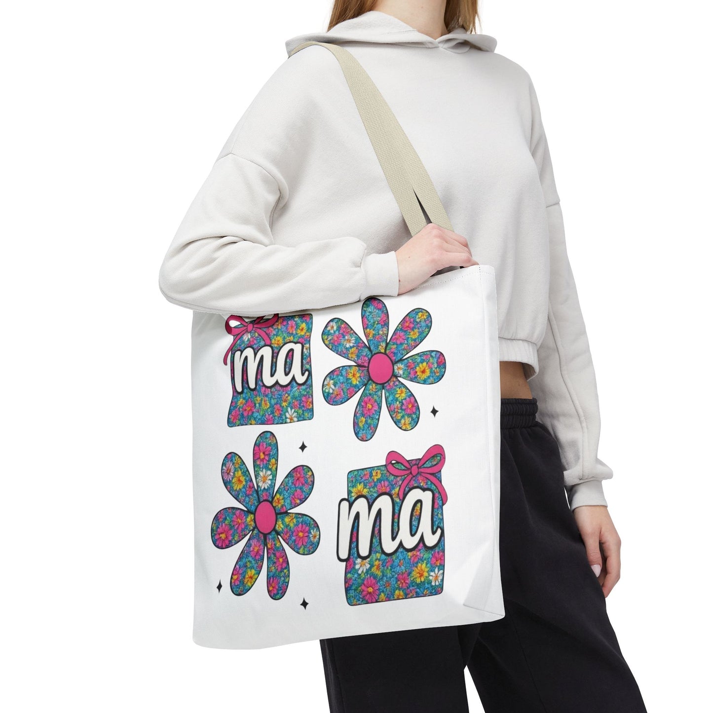 Bolso Tote Floral "ma": Un Accesorio Divertido y Brillante para Mamá