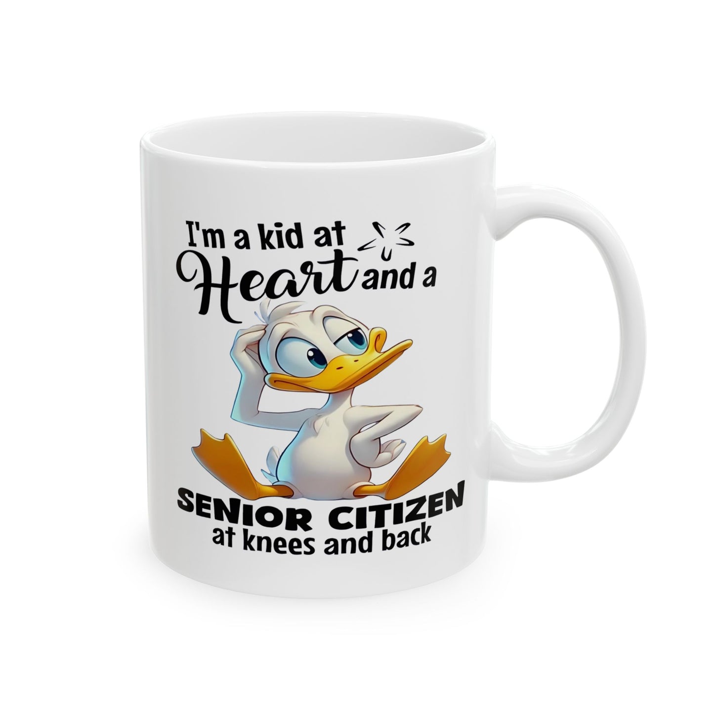 Taza de café divertida con forma de pato “Niño de corazón”: ¡humor para envejecer con gracia!