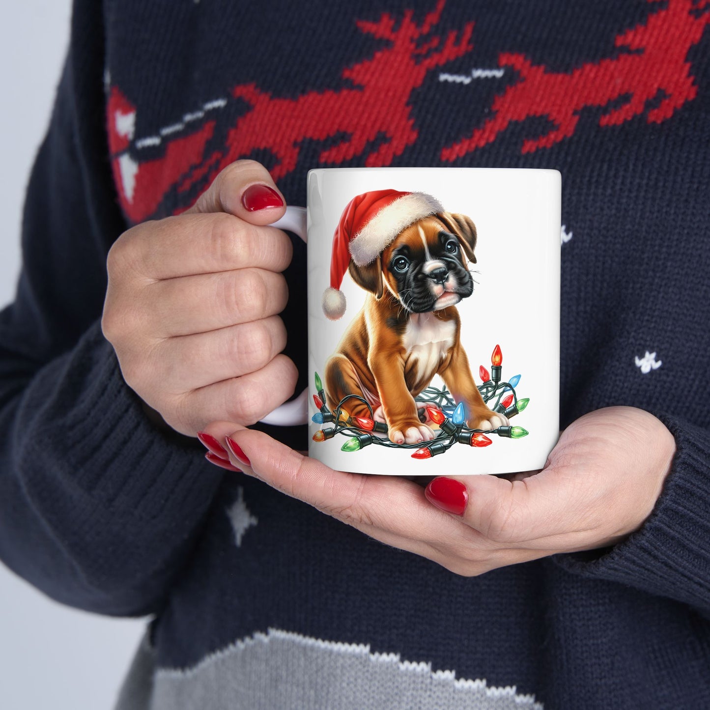 🐾 Boxer Christmas Lights Mug – Festive Cheer for Dog Lovers 🎄