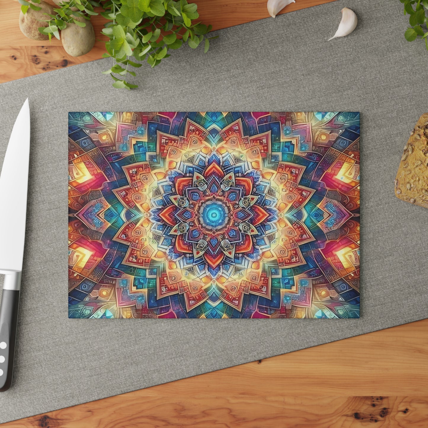 Tabla de cortar de vidrio templado con arte abstracto | Decoración de cocina moderna | Pieza de exhibición artística