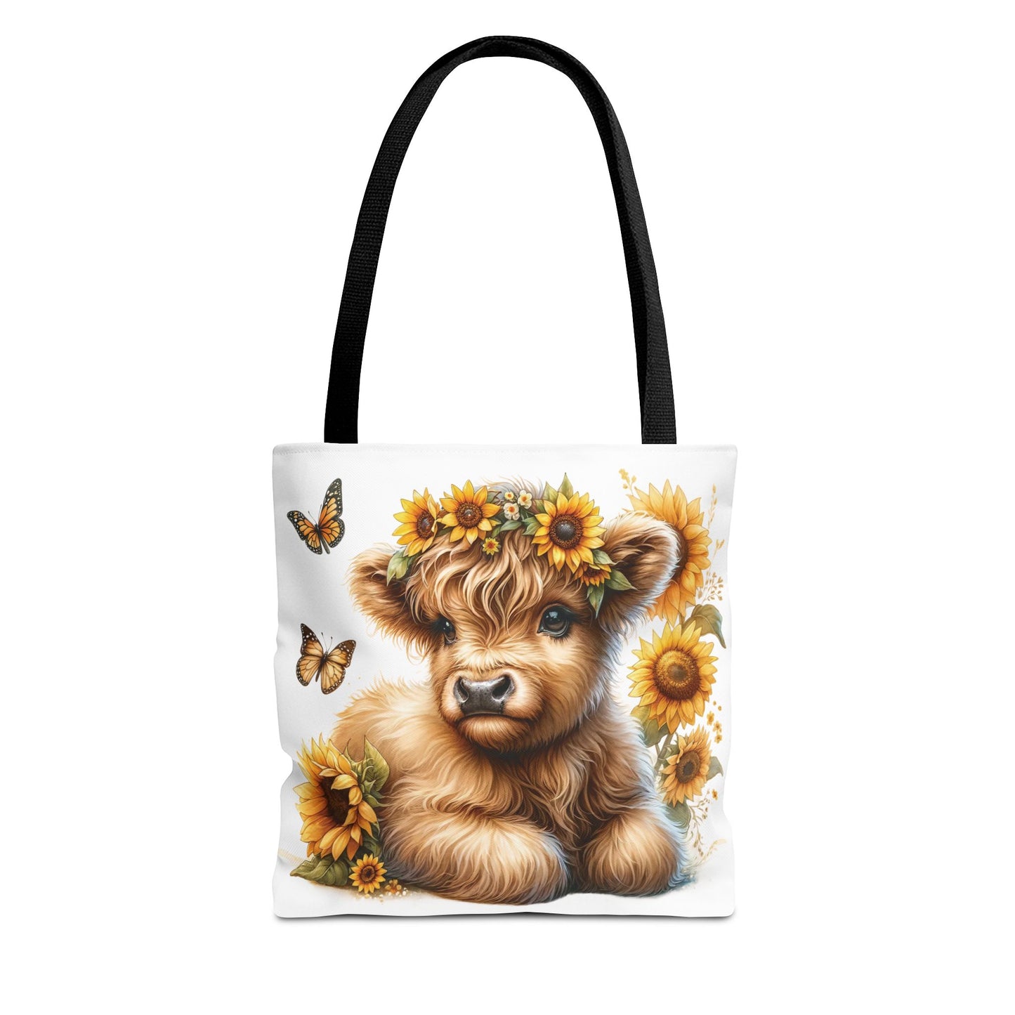 🌻 Sunflower Crown Highland Calf Tote Bag – Country Charm & Butterfly Bliss 🐮👜