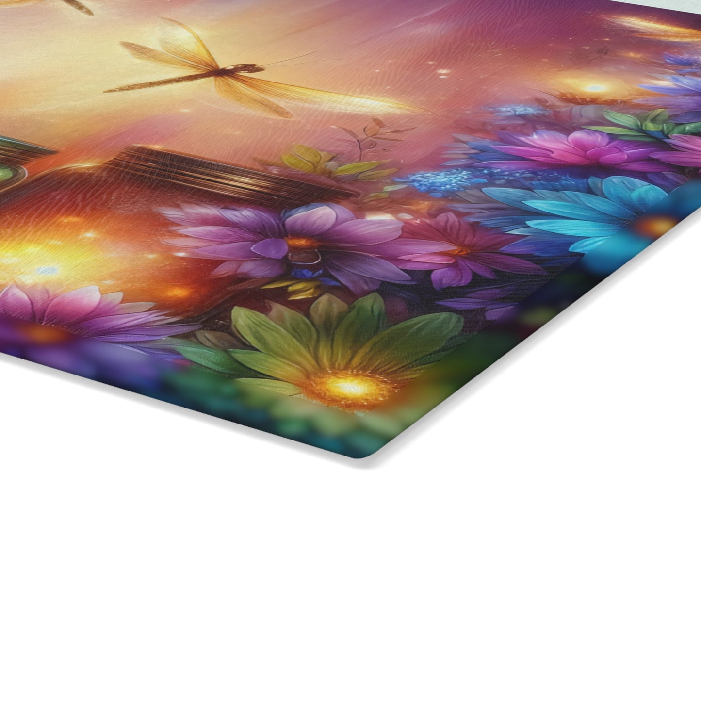 ✨🌸 Enchanted Dragonfly Glow Cutting Board – Magical Floral Garden Elegance 🌸✨