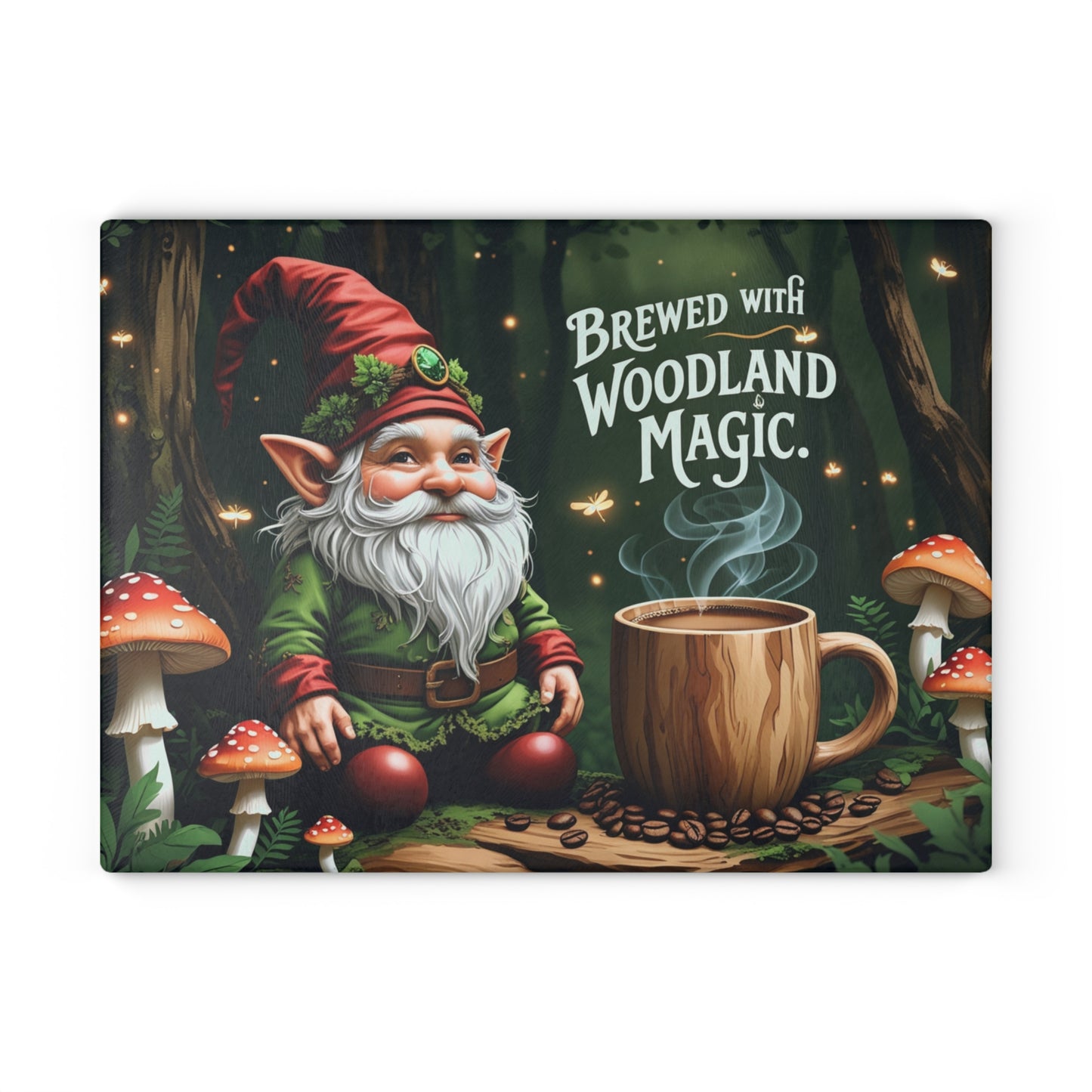🍄☕ Brewed with Woodland Magic Gnome Cutting Board – Enchant Your Kitchen 🍄☕