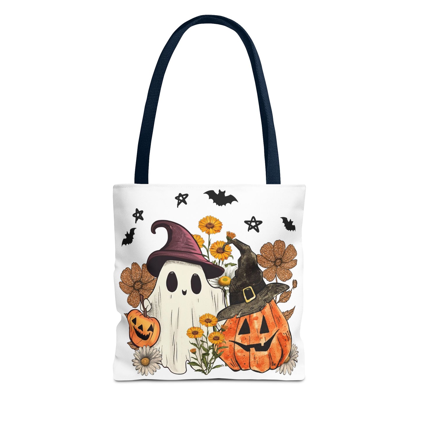 🎃 Ghost & Pumpkin Floral Tote Bag – Whimsical Halloween Charm 👻👜