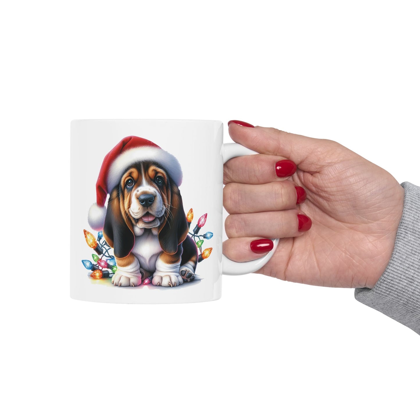 🎄 Basset Hound Christmas Mug – Festive Floppy Ears & Holiday Cheer 🐾