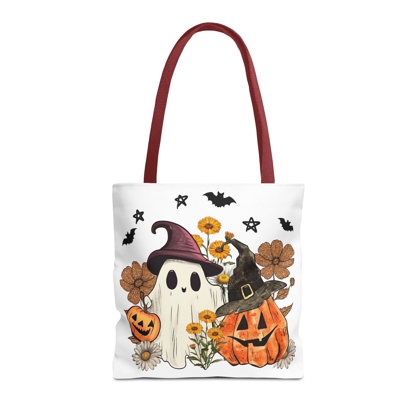 🎃 Ghost & Pumpkin Floral Tote Bag – Whimsical Halloween Charm 👻👜