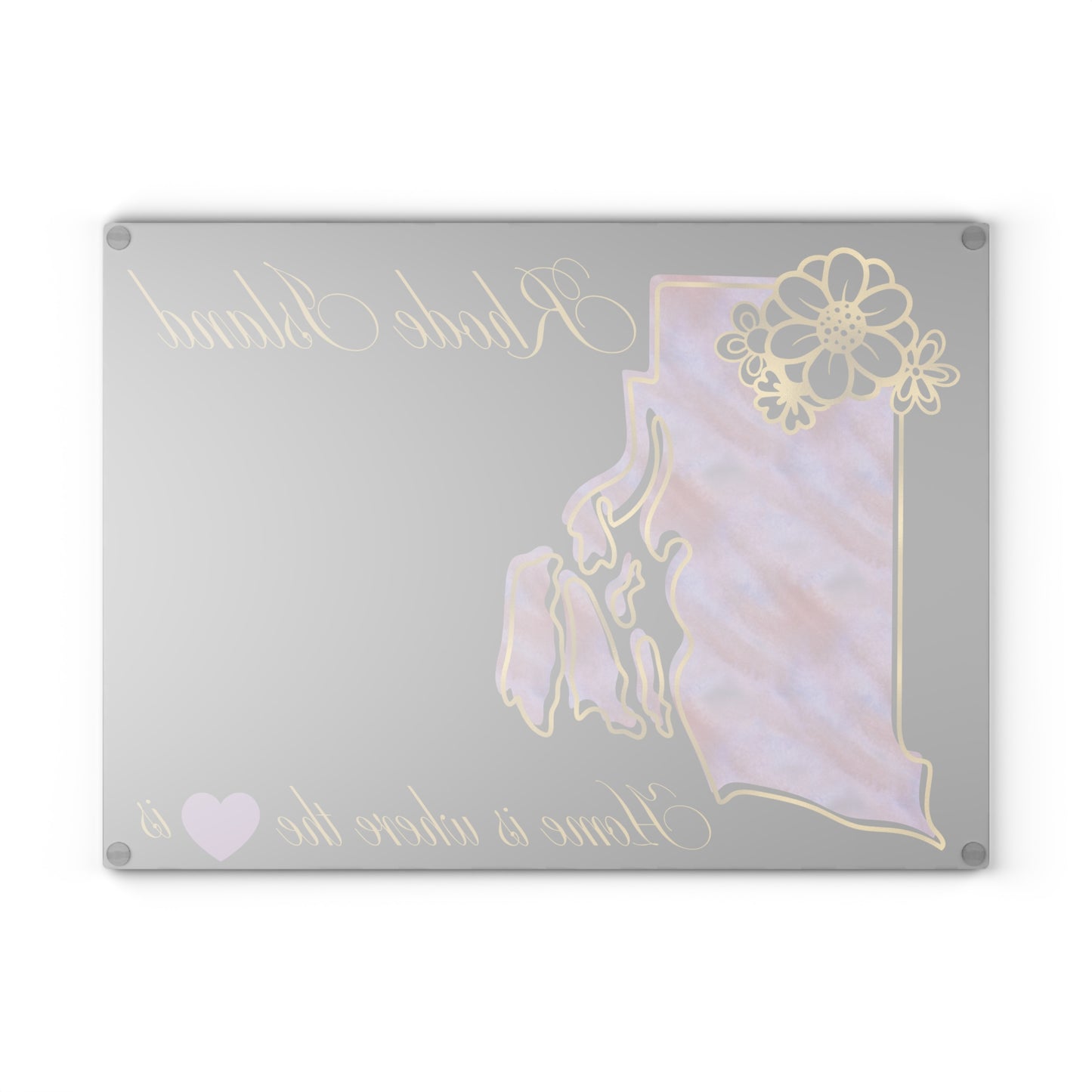 🖤 Rhode Island State Cutting Board – Elegant Watercolor Pride with Gold Florals 💜