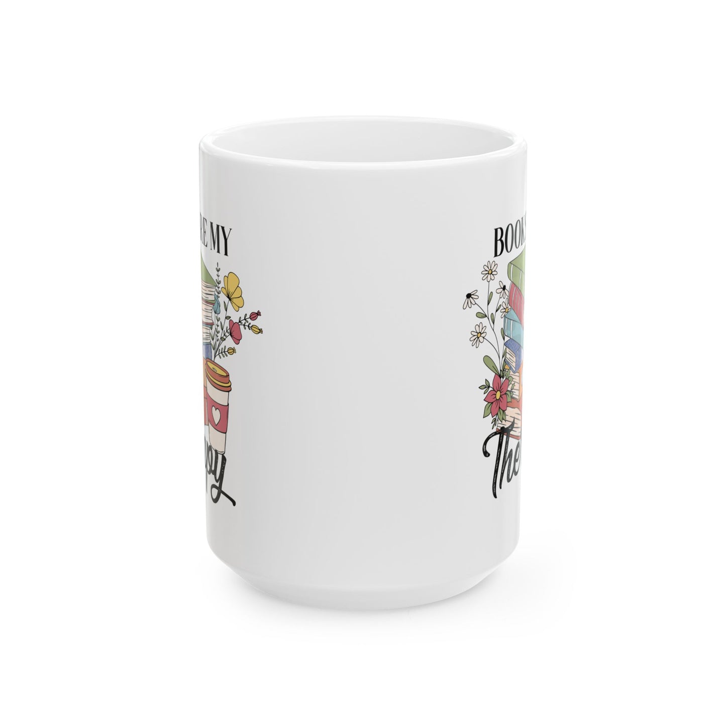 ☕📚 Book Lover’s Coffee Mug – Stacked Stories & Sips of Joy 🌼