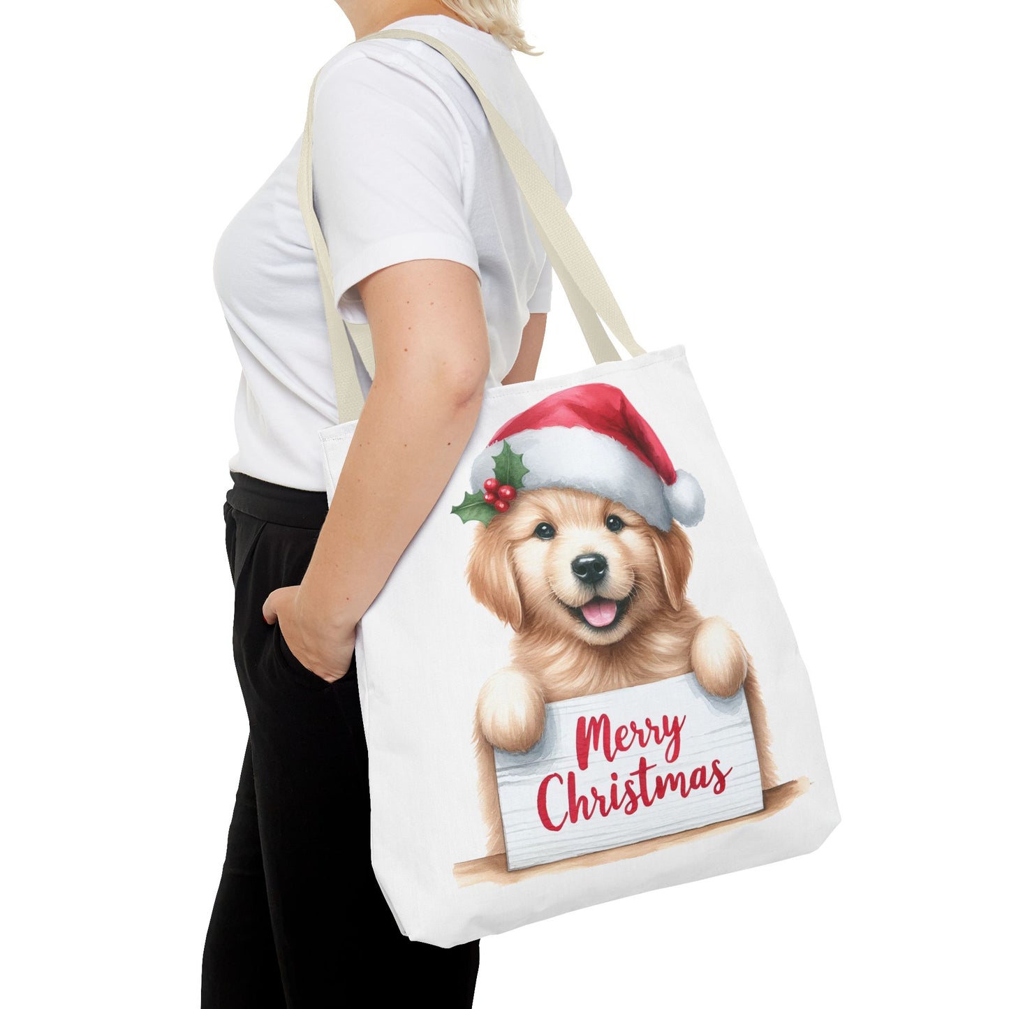 🐾 Golden Retriever “Merry Christmas” Tote Bag – Holiday Cheer in Every Carry 🎄