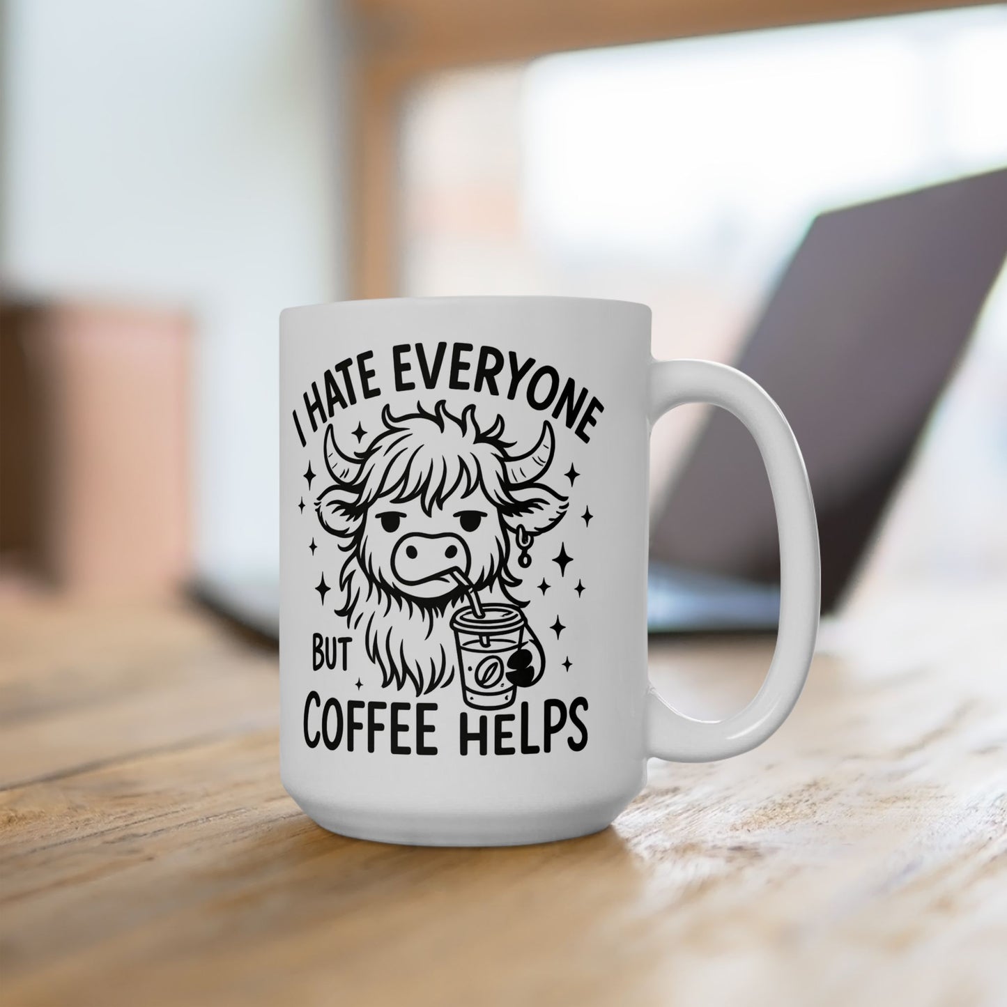Taza de Vaca Gruñona – “Odio a todos, pero el café ayuda” ☕