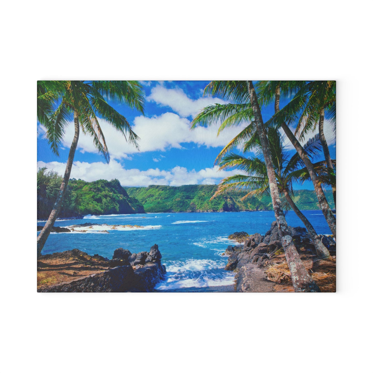 Beach & Palm Trees Glass Cutting Board – Coastal Kitchen Decor