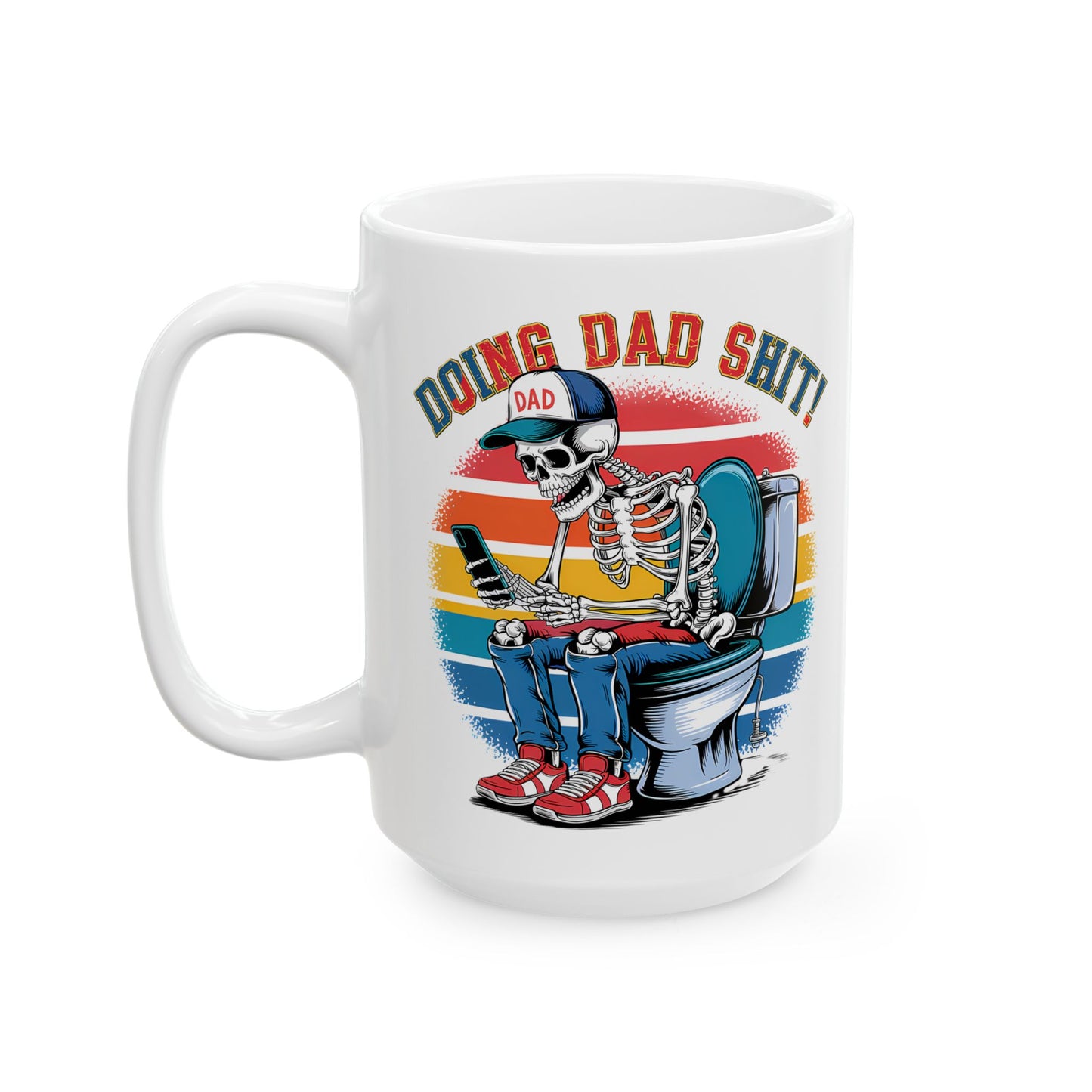 💀📱 HACIENDO MIERDA DE PAPÁ – Taza de Café Divertida de Papá Esqueleto (11 oz y 15 oz)