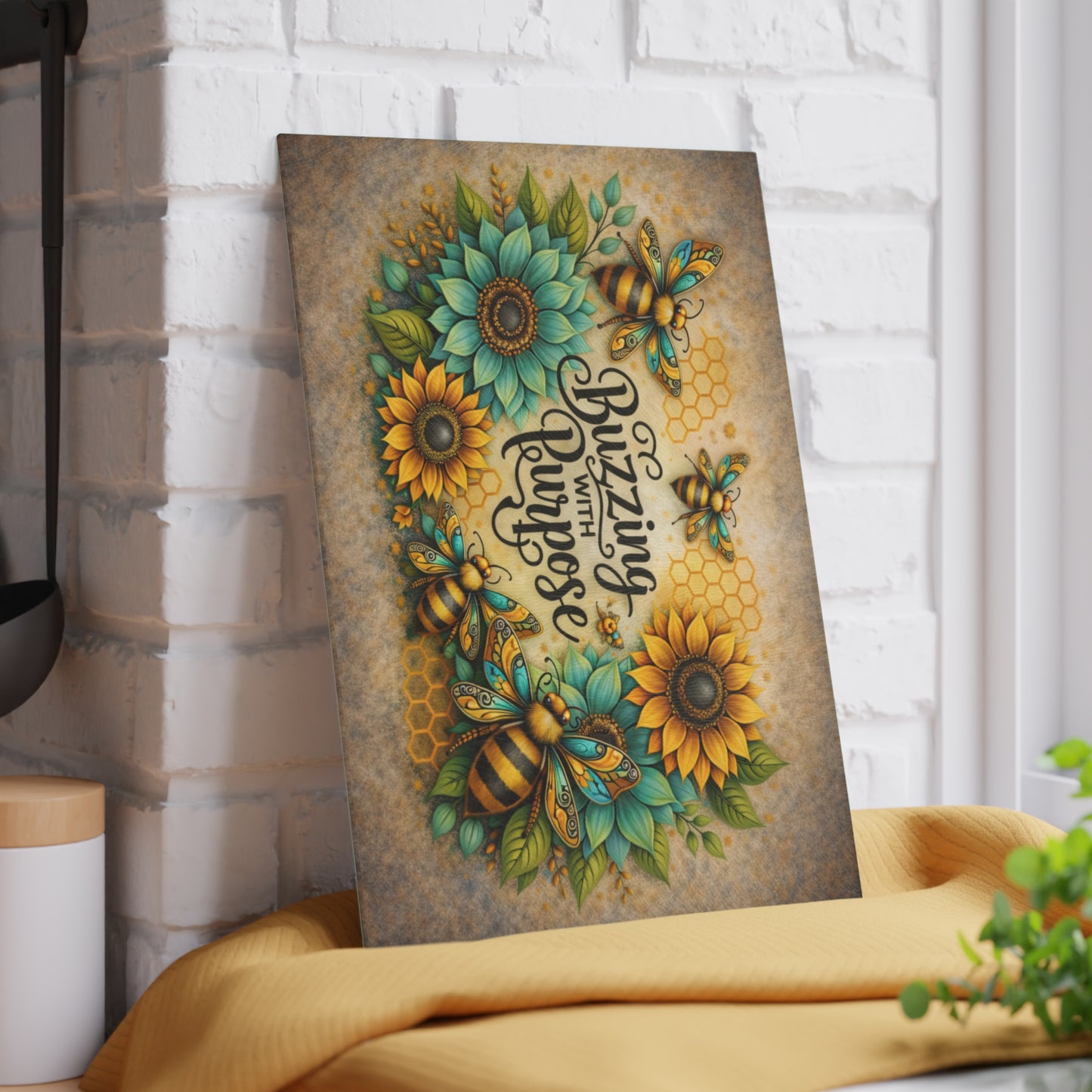 Buzzing with Purpose Glass Cutting Board – Rustic Farmhouse Kitchen Decor