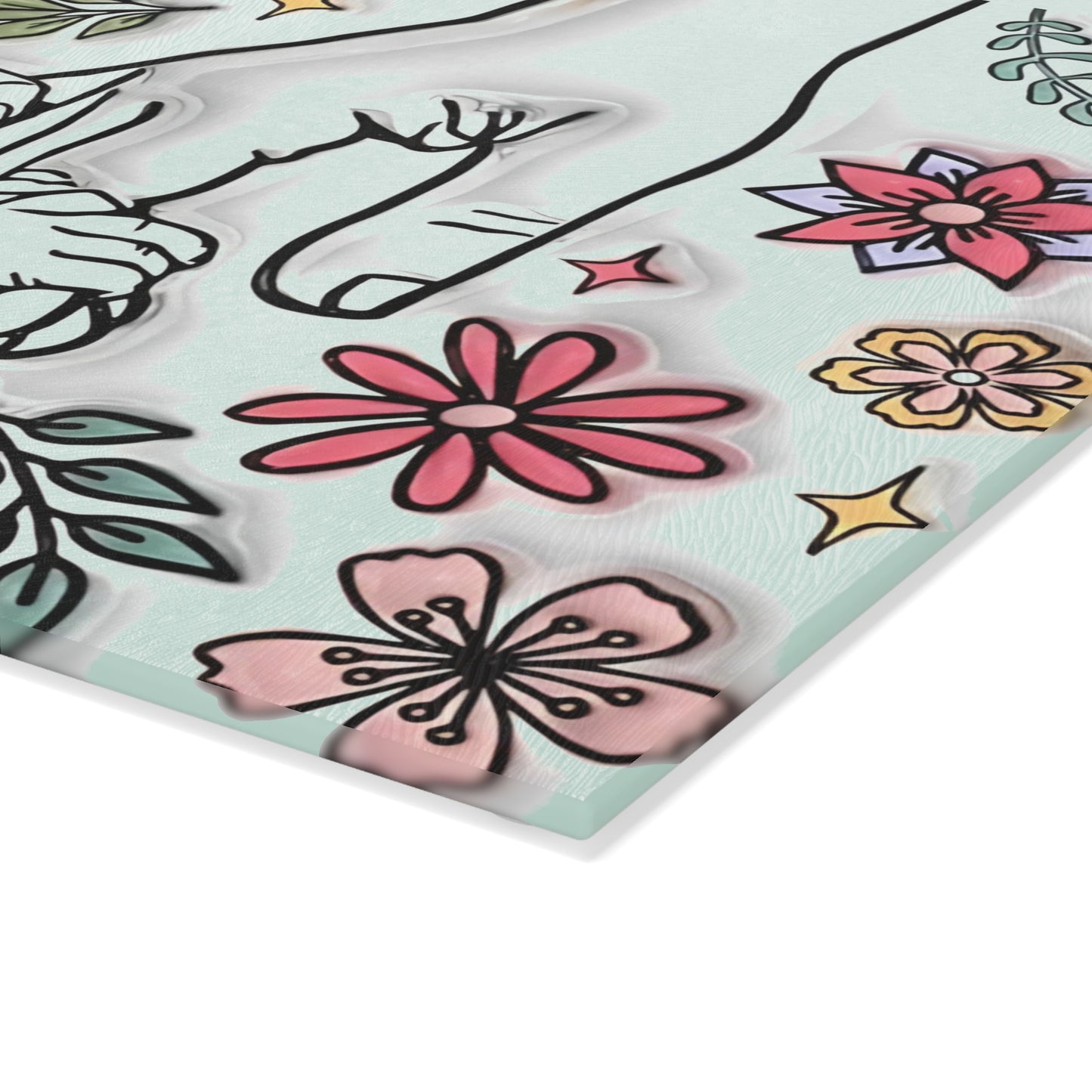 Personalized Mother's Hands Tempered Glass Cutting Board | 3D Floral Art | Custom Kids' Names | Mother's Day Gift