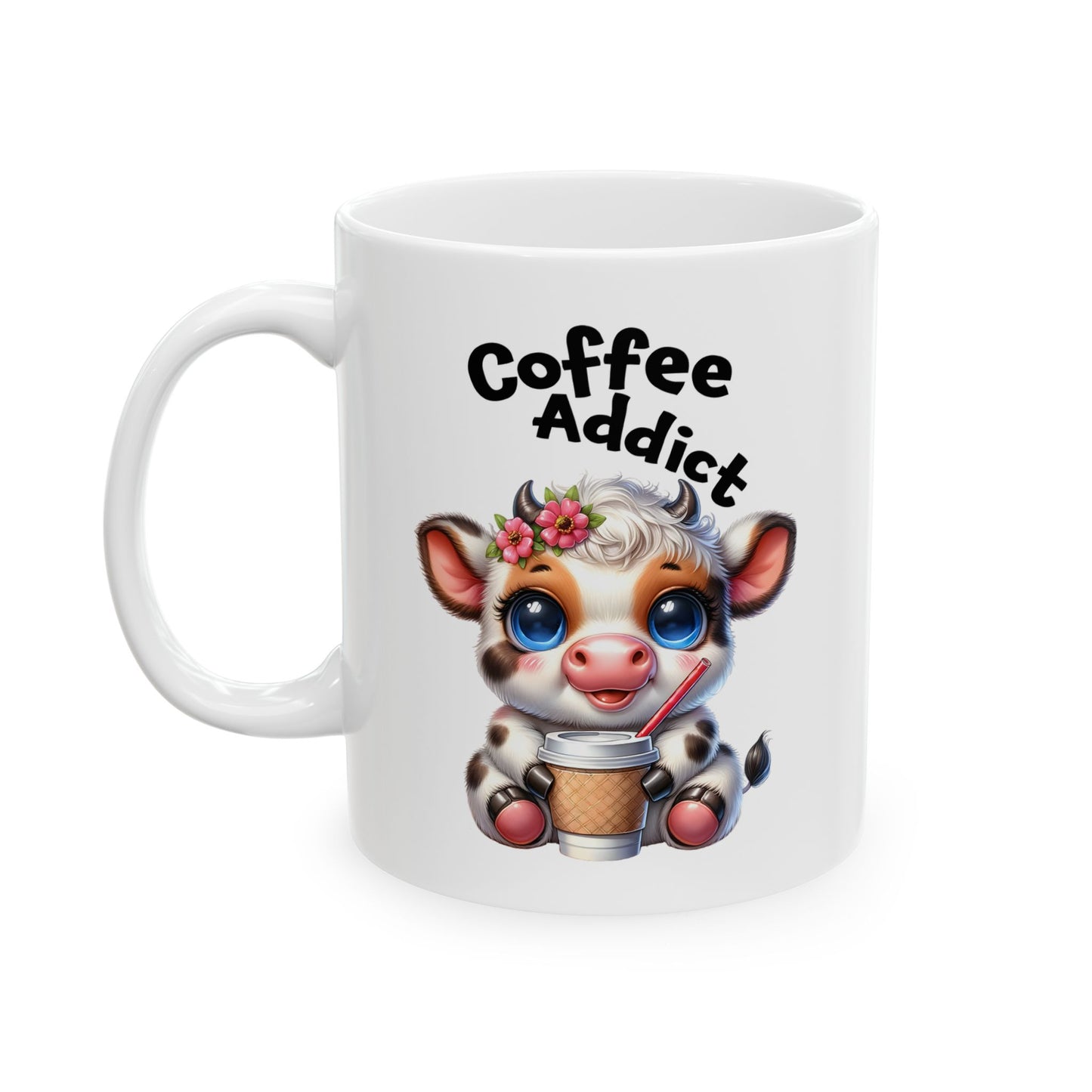 🌸 Vaca Flor y Café – Taza de Café Linda y Divertida para Amantes de los Animales 🐄☕