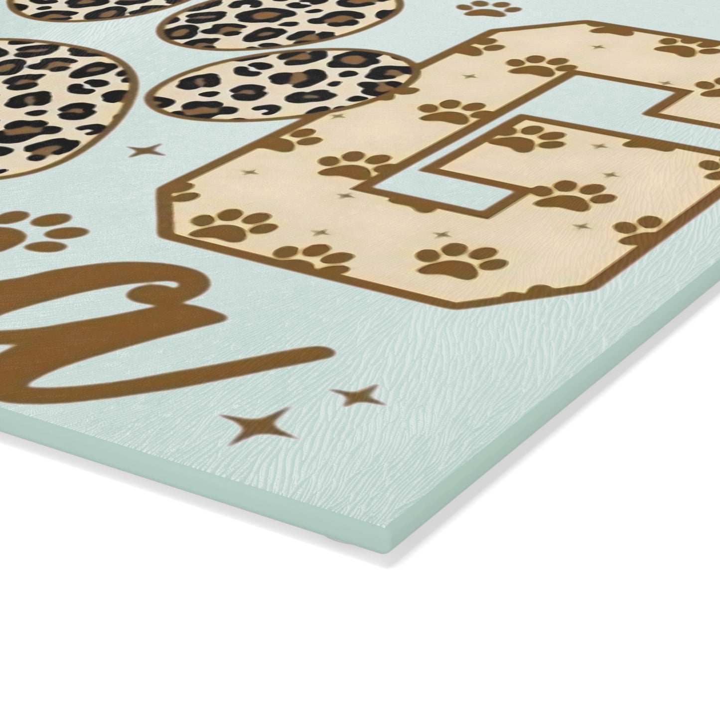 Tabla de cortar de vidrio templado Dog Mama – Diseño de huella de leopardo