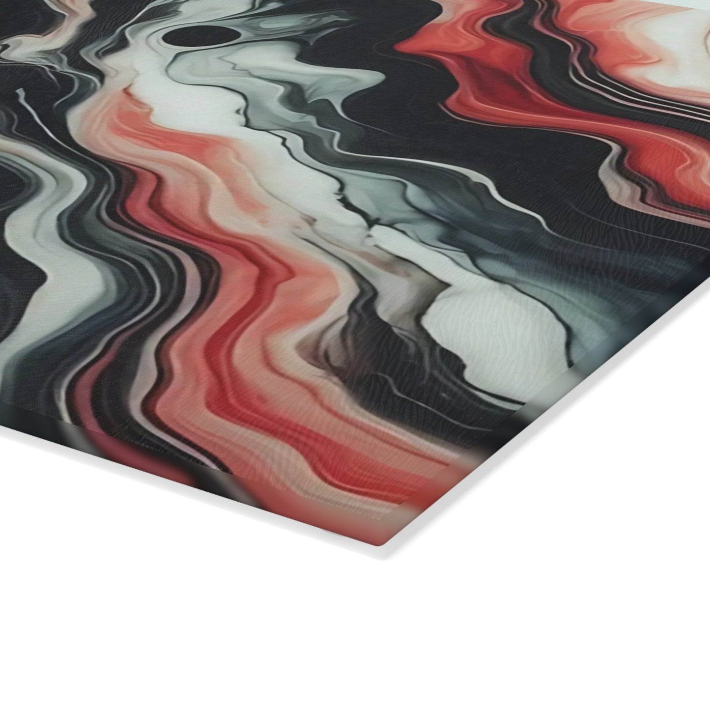 Tabla de cortar de vidrio con diseño de mármol rojo, negro y blanco: decoración de cocina moderna inspirada en el mármol, un regalo elegante y funcional.