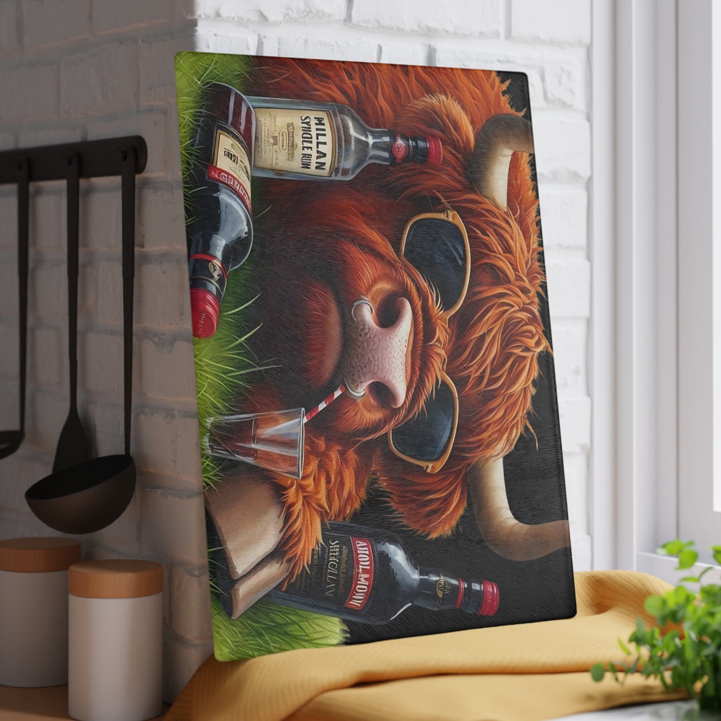 Tabla de cortar de vaca, tabla de cortar de vidrio templado, tabla de charcutería, tabla de cortar, regalo de inauguración de la casa, tabla de cortar personalizada, regalo de whisky