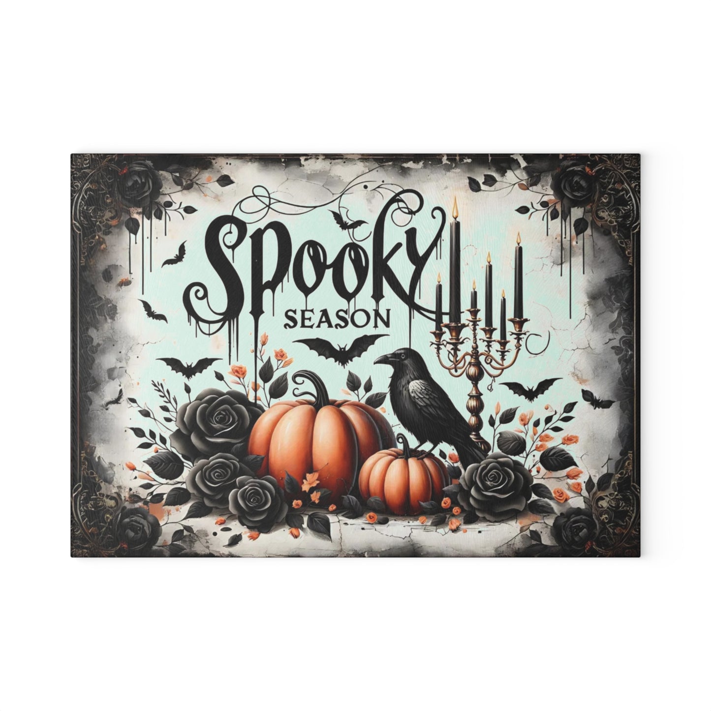 🎃 Spooky Season Halloween Pumpkins & Raven Cutting Board – Gothic Autumn Kitchen Décor