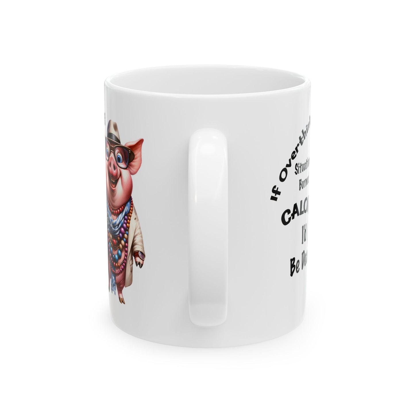 🐷 No cuento calorías – Taza de café con cerdito gracioso y cuentas 💎