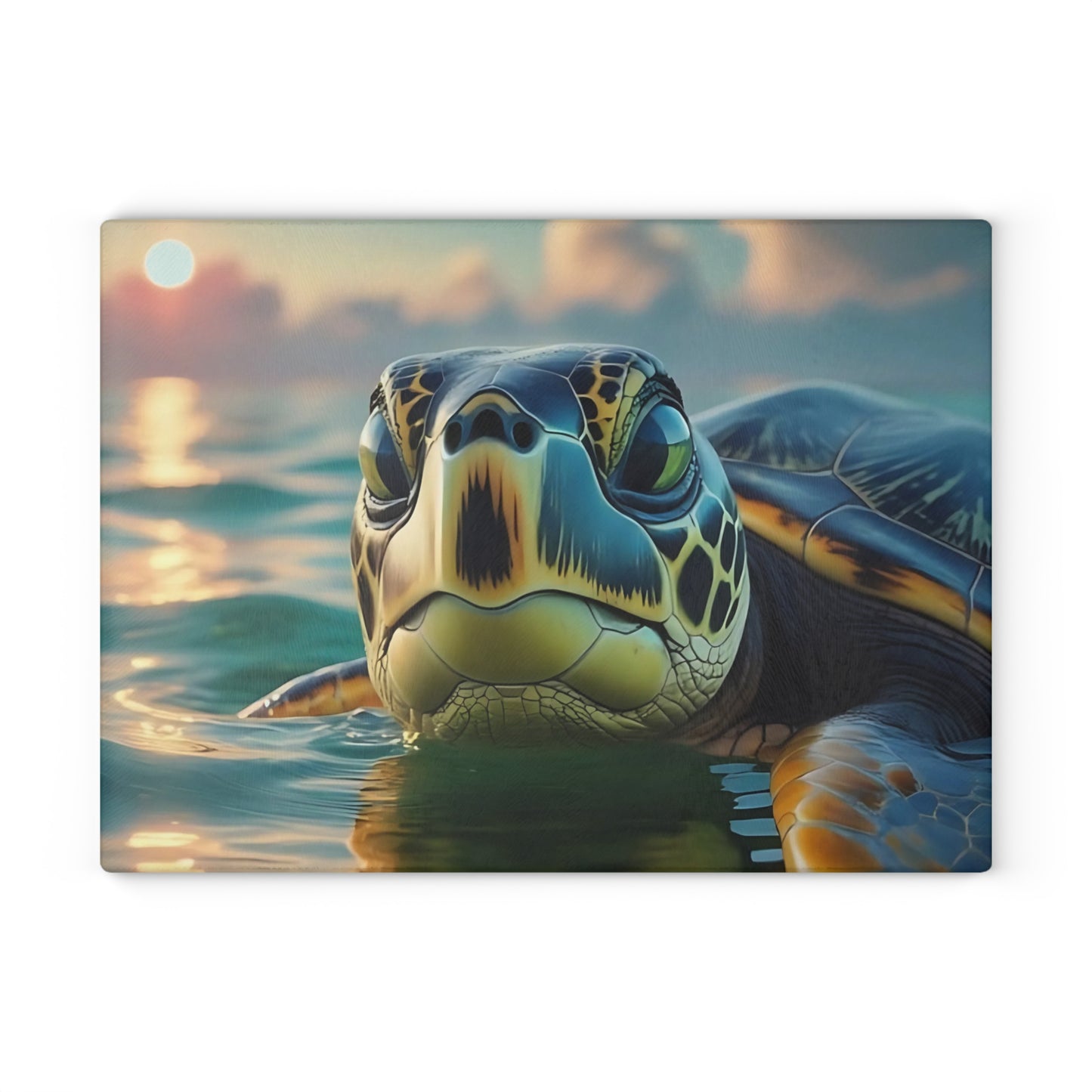 Tabla de cortar de vidrio con diseño de tortuga marina | Decoración de cocina con ambiente costero y oceánico