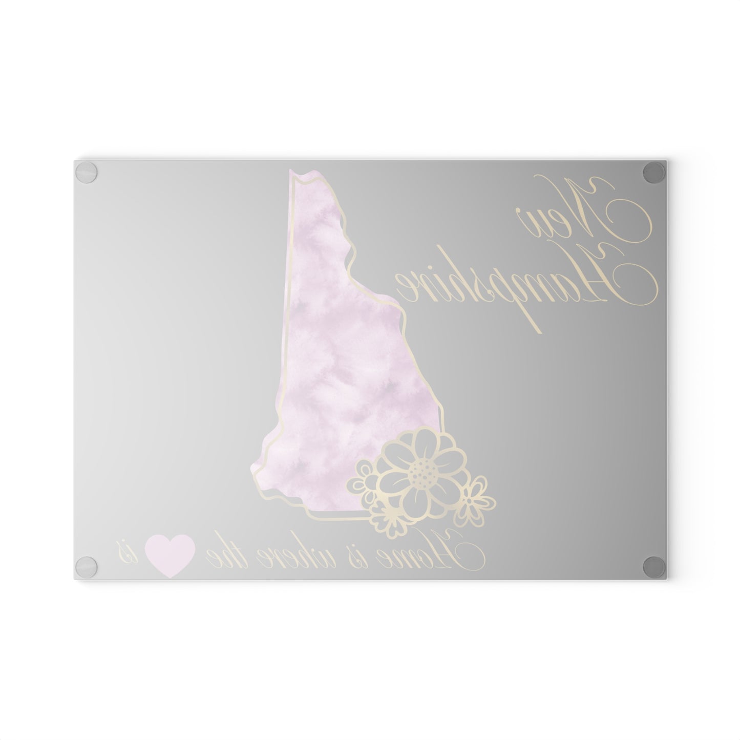 💜 New Hampshire State Floral Cutting Board – Purple Watercolor & Elegant Golden Script